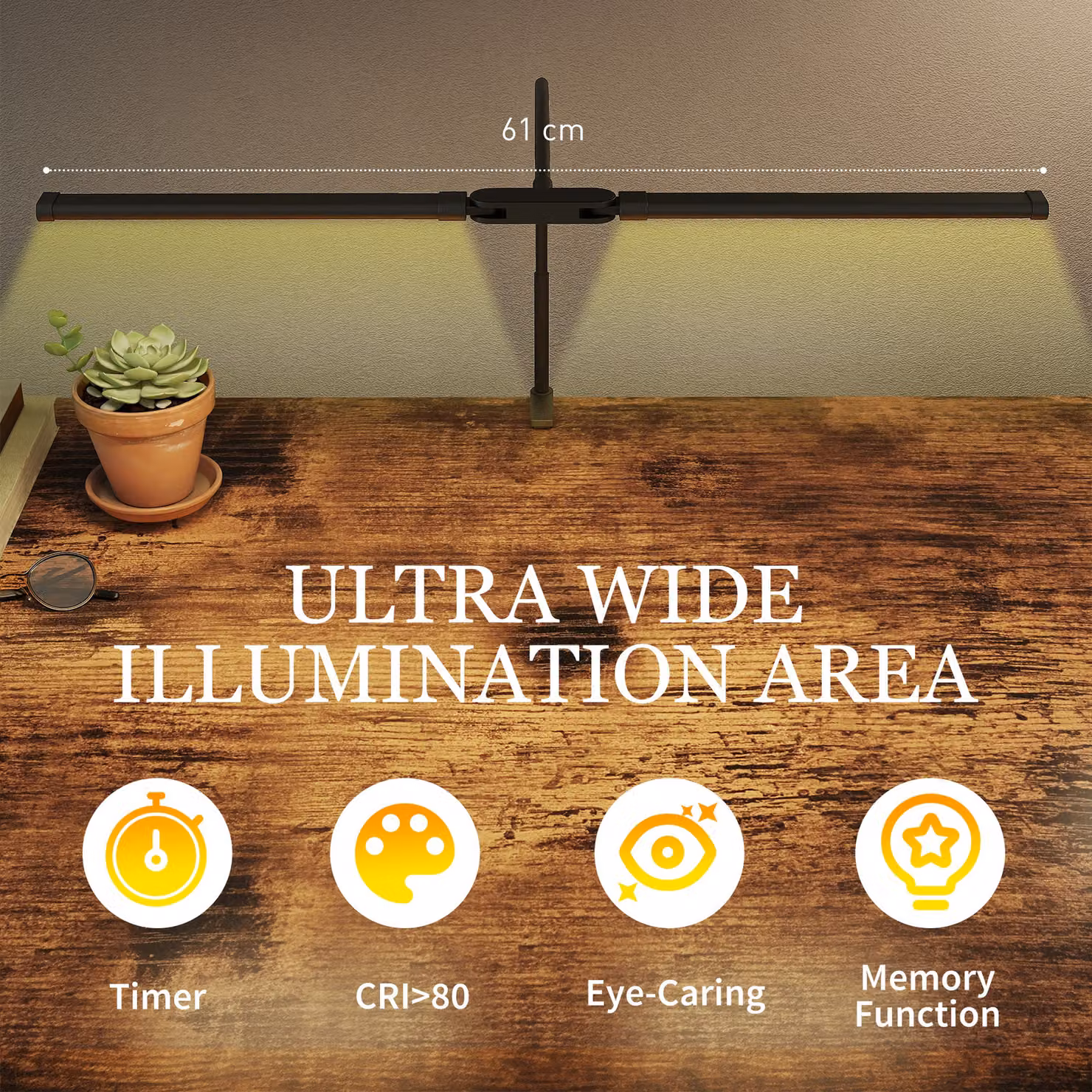 HOMCOM LED Desk Lamp with Clamp, Double Head Table Lamp with 3 Colour Modes, 10 Brightness Levels, Flexible Gooseneck, Timer and Memory Function, Black – 5