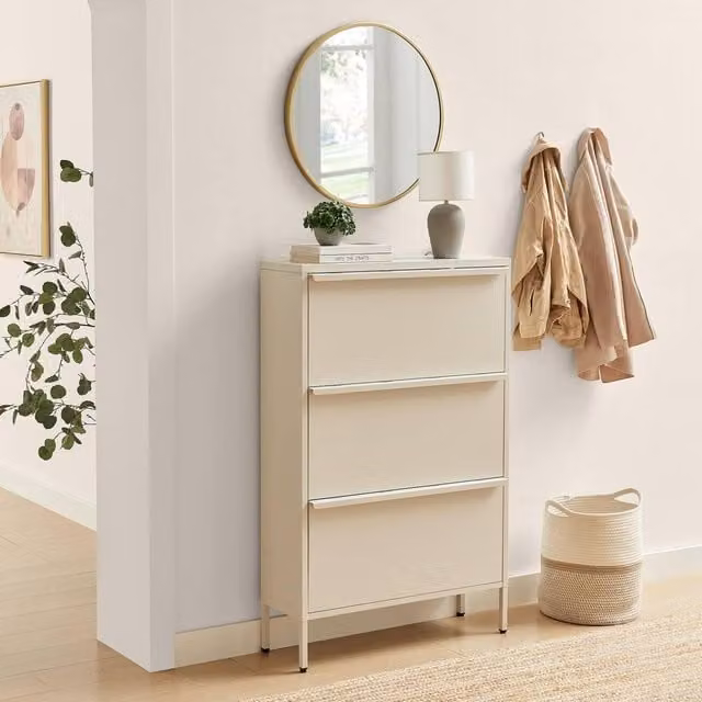 FurnitureboxUK Eira Modern Metal Shoe Cabinet in Beige