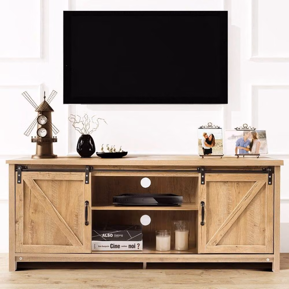 Costway Modern Wooden Media Storage Cabinet and TV Stand for up to 60-Inch TVs in Sand, Beige or Brown – 4