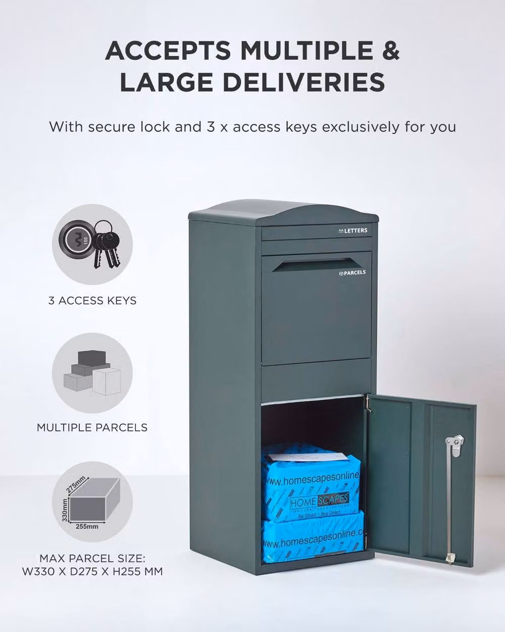 Homescapes Smart Parcel Box Large Curved Top Front Access Secure Delivery Box in Green – 5