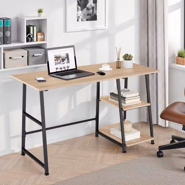 Tectake Paisley Industrial Writing Desk with 2 Shelves in Oak and Brown