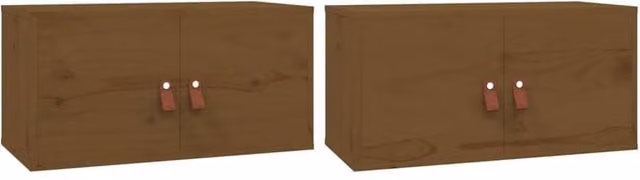Berkfield Home Set of 2 Rustic Solid Wood Pine Wall Cabinets, Honey Brown, W: 60 cm, D: 30 cm, H: 30 cm – 1