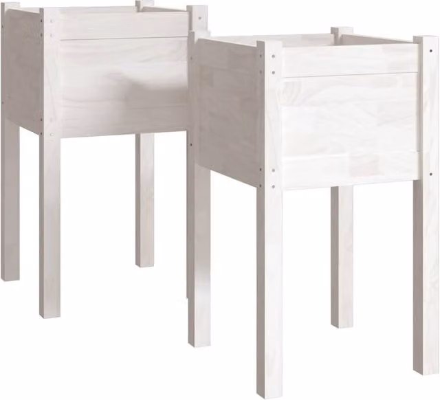 Berkfield Home Garden Ornamental White Pinewood Planter Tubs, 2 Pack, W/D/H: 40 x 40 x 70 cm