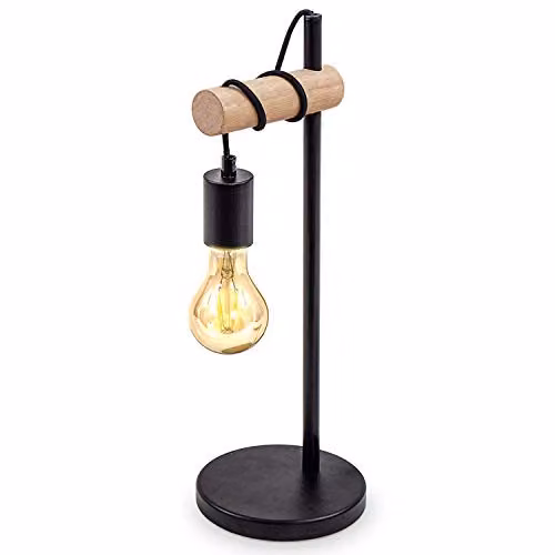 Goeco Retro Table Lamp in Black and Wood with E27 Socket and Rotary Switch, H 46 cm x W 16 cm x D 16 cm – 5