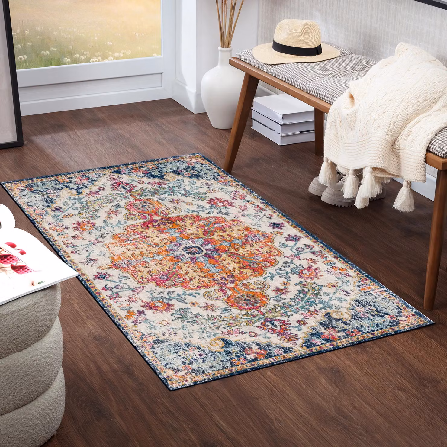 Livabliss Harput Vintage Boho Living Room Rug in Burnt Orange, Blue, Yellow and Grey, W: 200 cm, D: 275 cm – 6