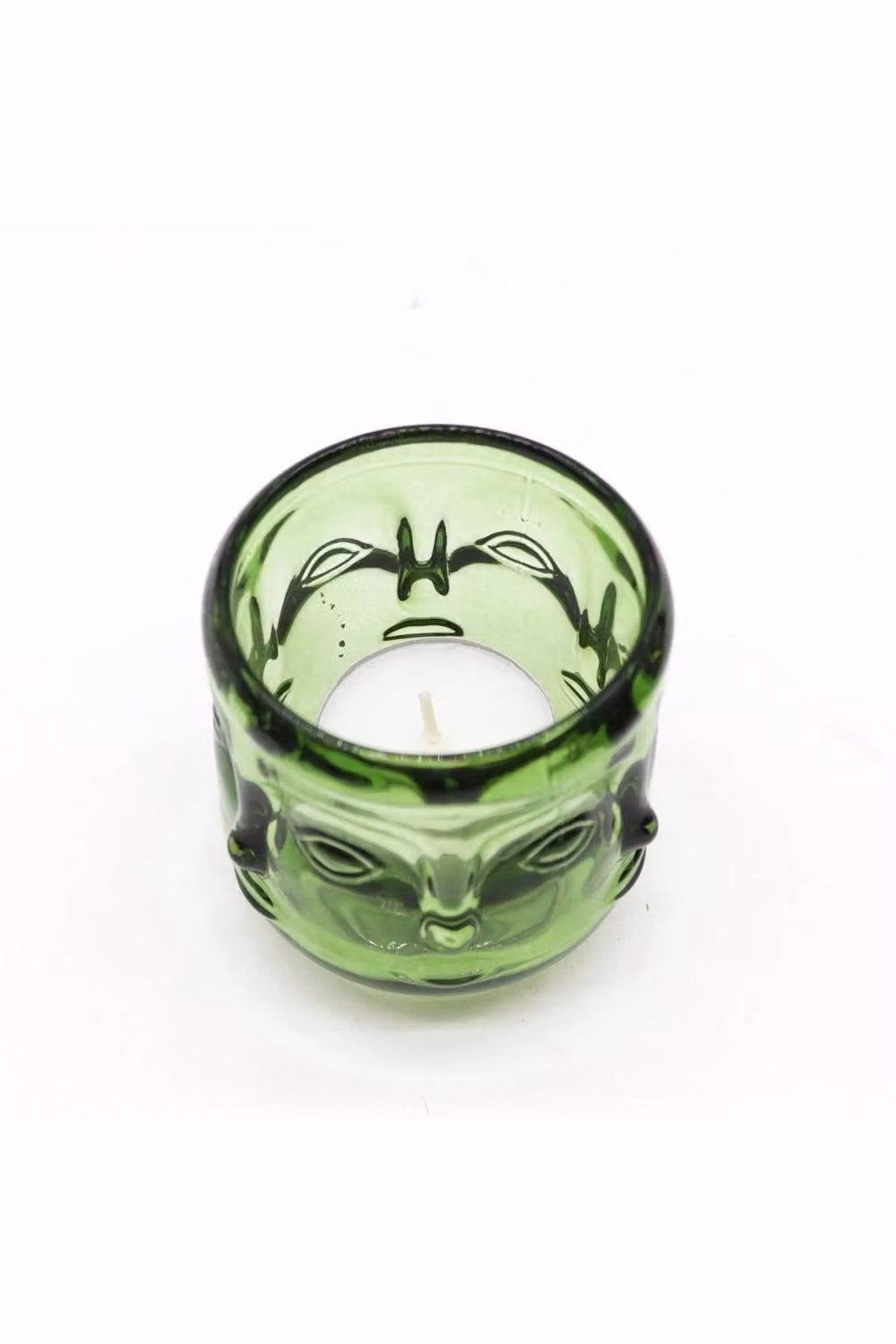 KDMD Green Jade Buddha Face Glass Tealight Candle Jar – 2
