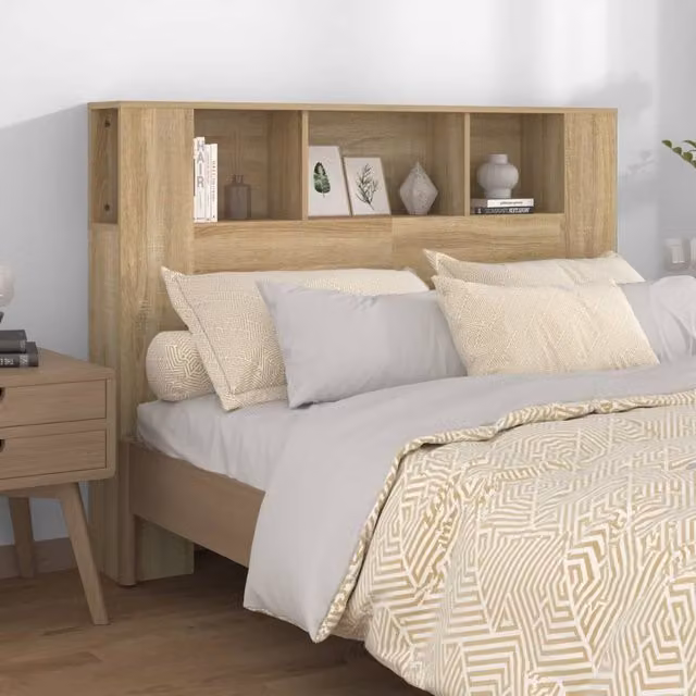 Berkfield Home Modern Headboard Cabinet in Sonoma Oak Brown, W: 140 cm, D: 18.5 cm, H: 104.5 cm – 1