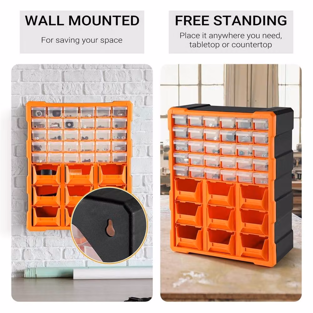 SPETLEK Multi Drawer Parts Organiser Unit with 39 Orange and Transparent Drawers – 4