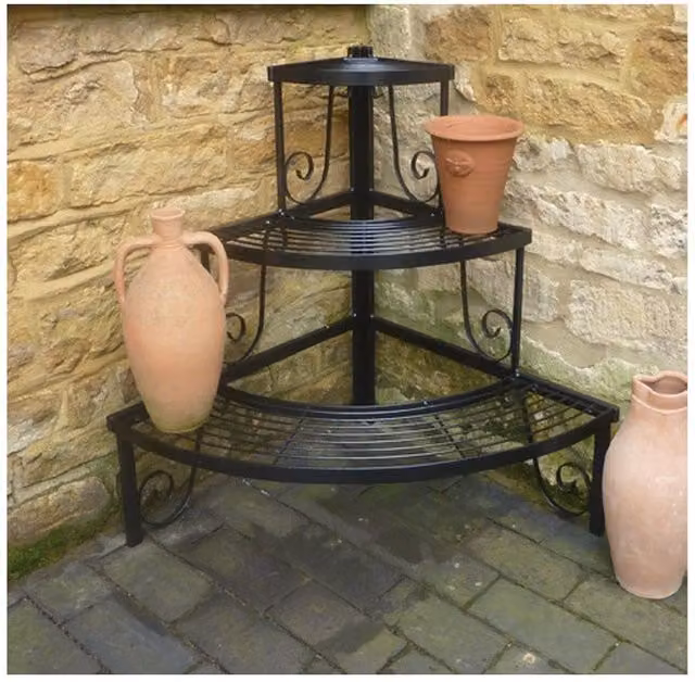 Poppyforge 3 Tier Corner Garden Stand, Matt Black Steel