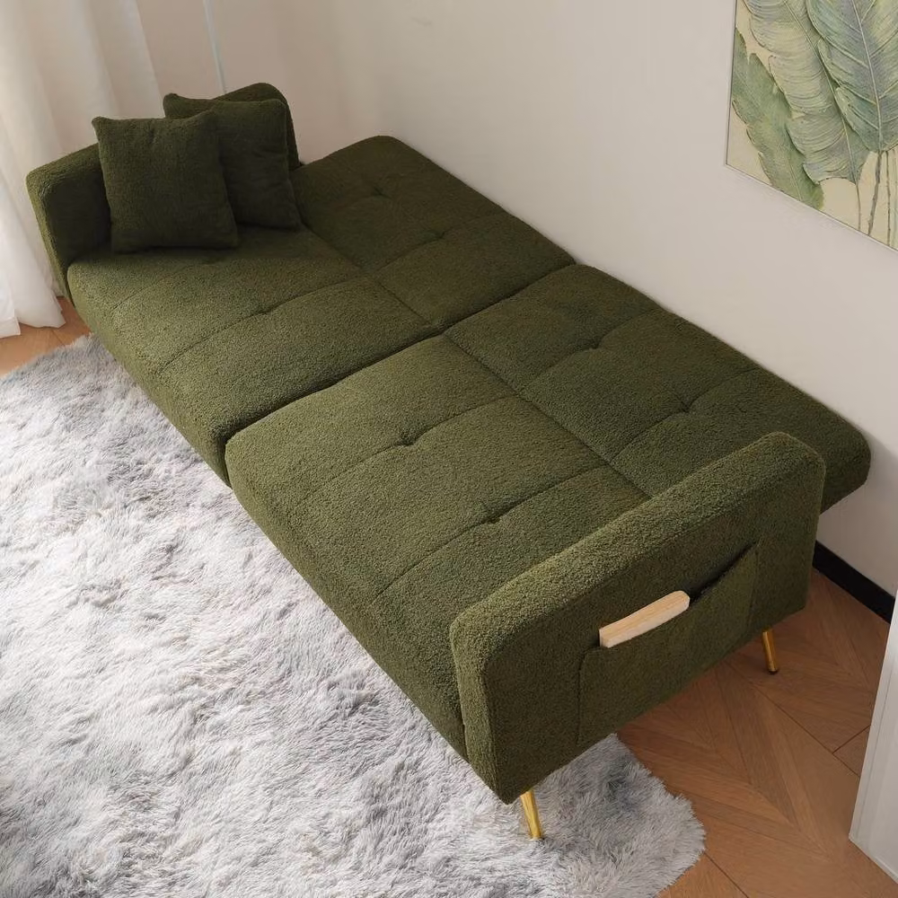 BTM Green Bouclé Click Clack Sofa Bed with Solid Wood Frame and Mixed Padding – 4
