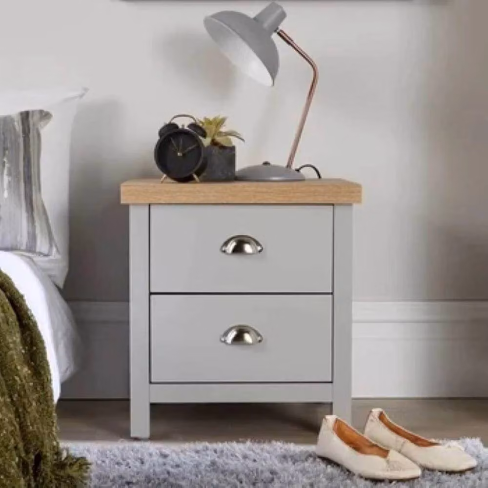 PAWNORA 2 Drawer Wooden Bedside Cabinet in Grey – 2