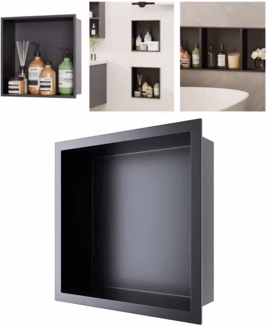 FORGEVIO Built-in Stainless Steel Bathroom Shower Niche in Black