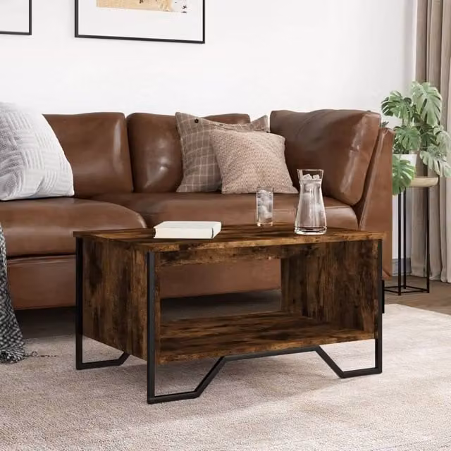 Berkfield Home Industrial Smoked Oak Coffee Table in Brown, W: 75 cm, D: 51 cm, H: 40 cm – 1