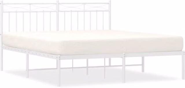 Berkfield Home Metal Bed Frame with Headboard, White, W: 150 cm, D: 200 cm – 1