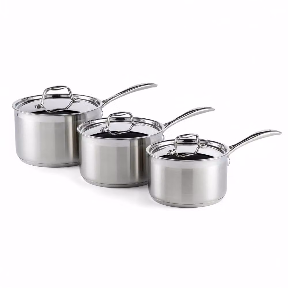 Dexam Supreme 3 Piece Stainless Steel Saucepan Set with Lids in Silver