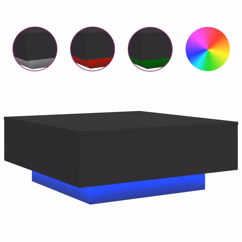 Berkfield Home Modern Square Coffee Table with LED Lights in Black, W/D/H: 80 x 80 x 31 cm – 3