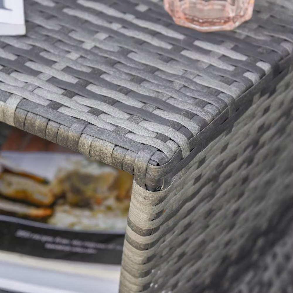 Wyld Haus Toka Grey Rattan Outdoor Bistro Table with Parasol Hole and Shelf – 8