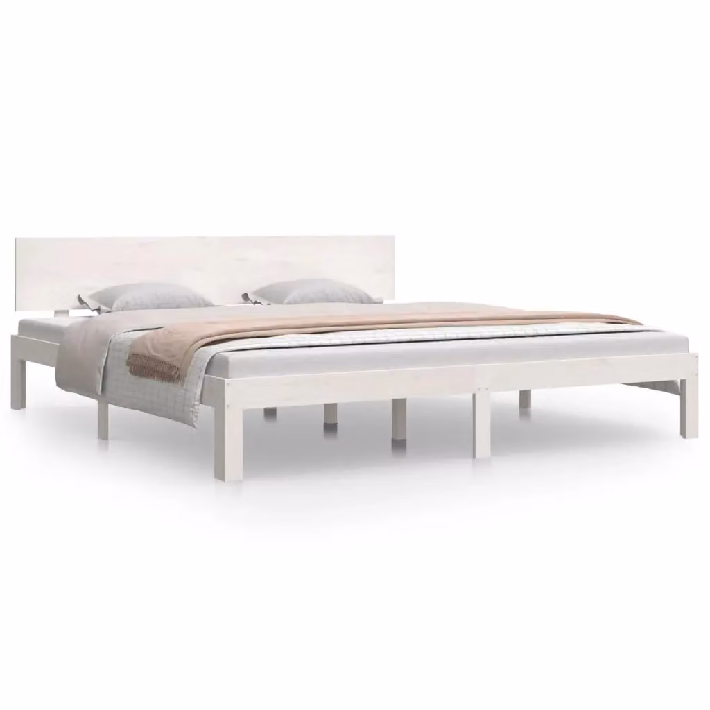 Berkfield Home Super King Size Solid Pine Wood Bed Frame, White, W/D/H: 180 x 200 cm – 2