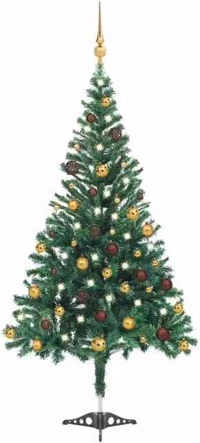 Berkfield Home Artificial Pre-lit Christmas Tree with Ball Set, Green, Height: 210 cm