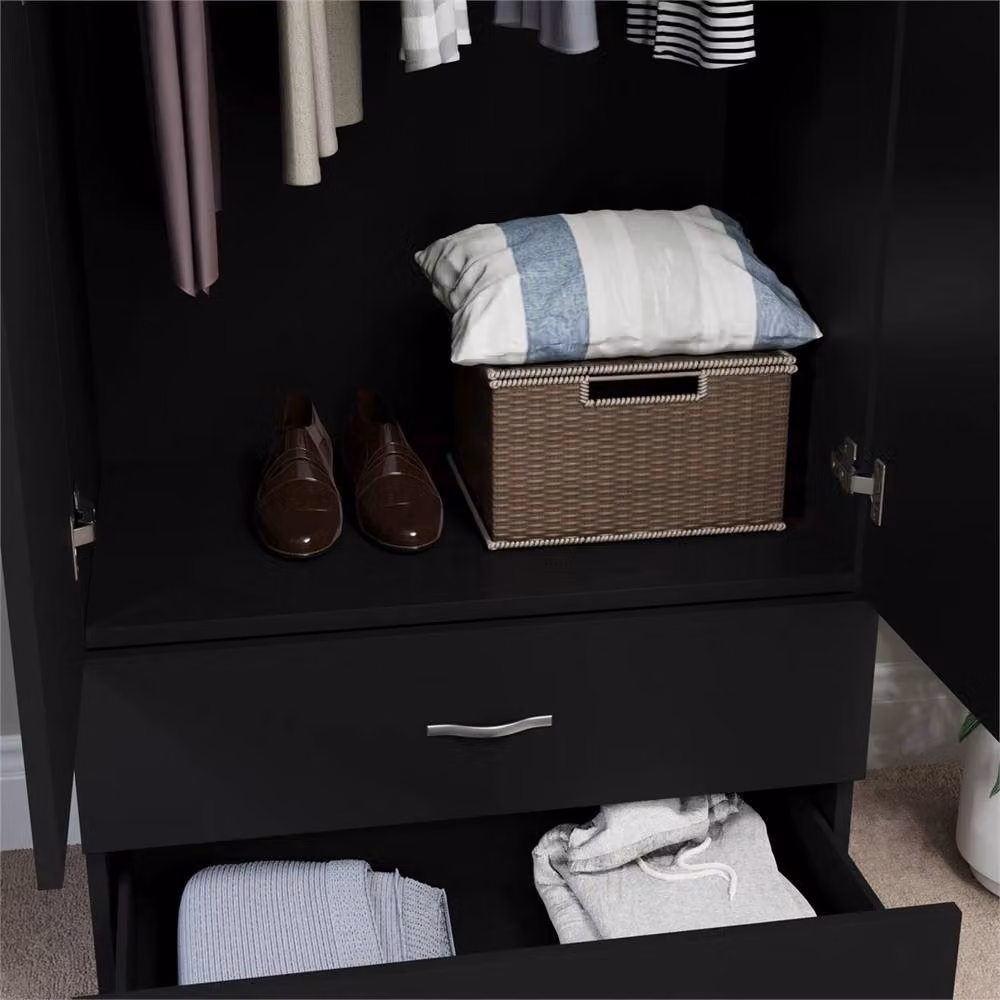 FORGEVIO Ri Modern Black Matt 2 Door 2 Drawer Wardrobe with Hanging Rod – 3