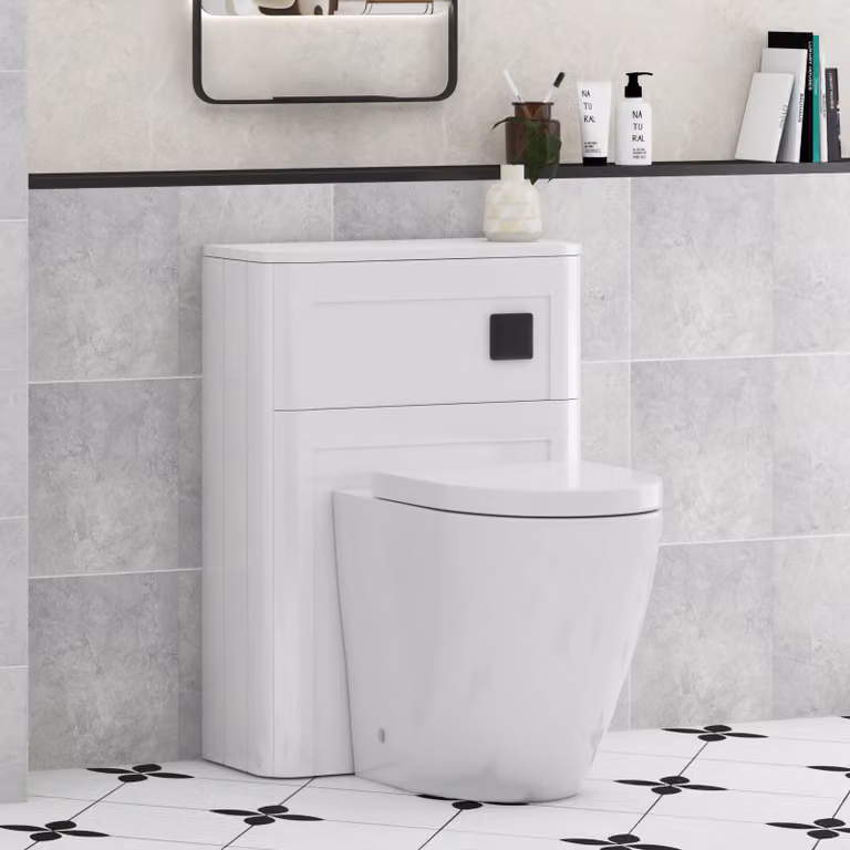 Royal Bathrooms Henley 550mm Gloss White BTW WC Unit with Elva Rimless Short Projection Ceramic Toilet Pan, Seat and Cistern