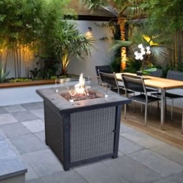 Tepro Grey Gas Firepit Table with Stainless Steel Cover, Width: 76 cm