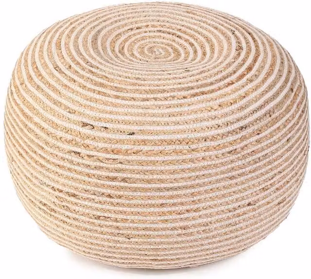 Kaikoo Small Jute Pouffe with Bleach Stripe in Beige
