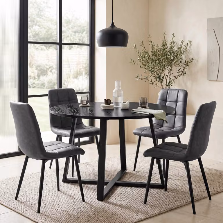 DHS Kyvon Round Dining Table Set with 4 Chairs in Black and Grey