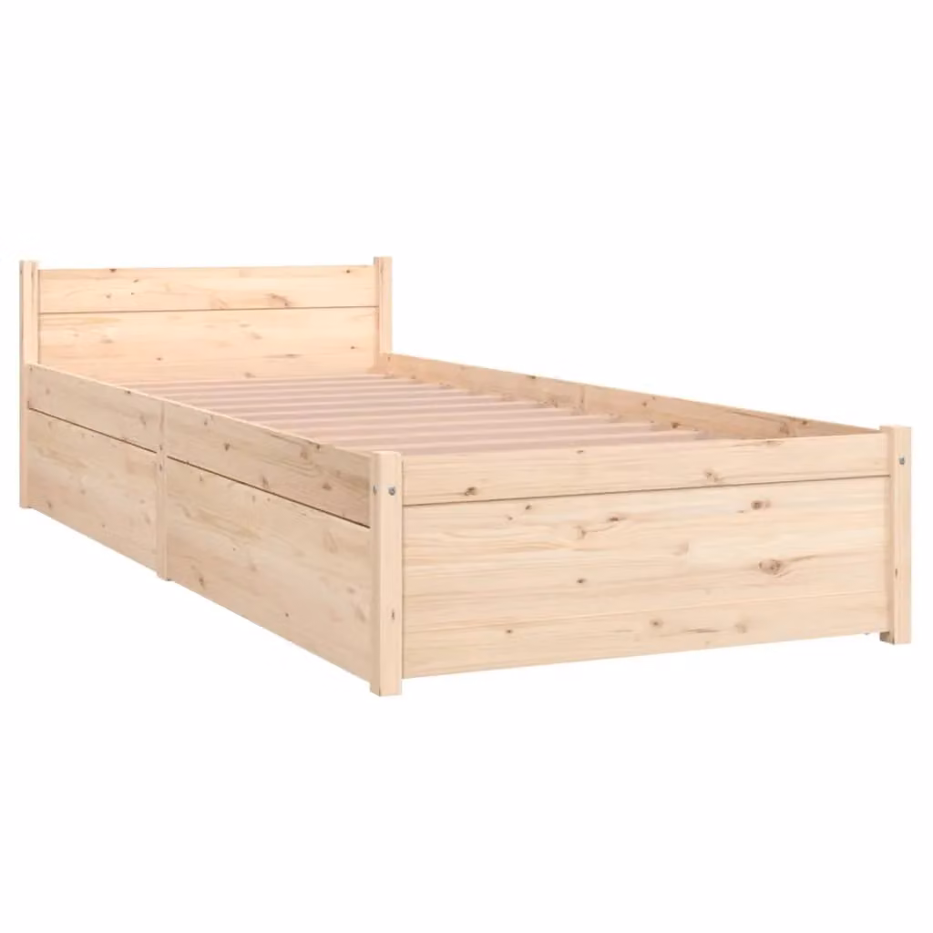 Berkfield Home Small Single Bed Frame with Drawers in Brown Rustic Solid Pine, W: 75 cm, L: 190 cm – 2