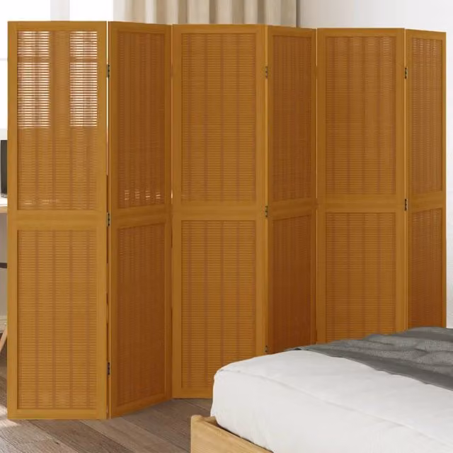 Berkfield Home 6-Panel Room Divider in Brown Solid Paulownia Wood