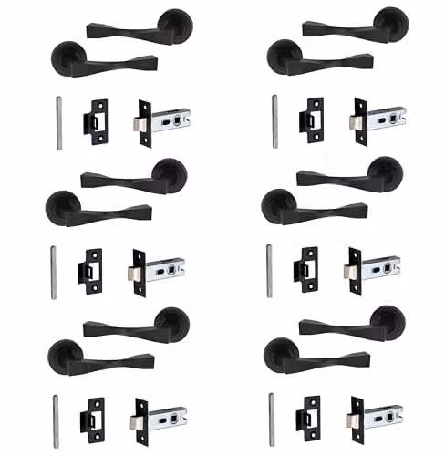 Golden Grace Astrid Twist Straight Door Handles with Latch, 6 Pairs, Matt Black