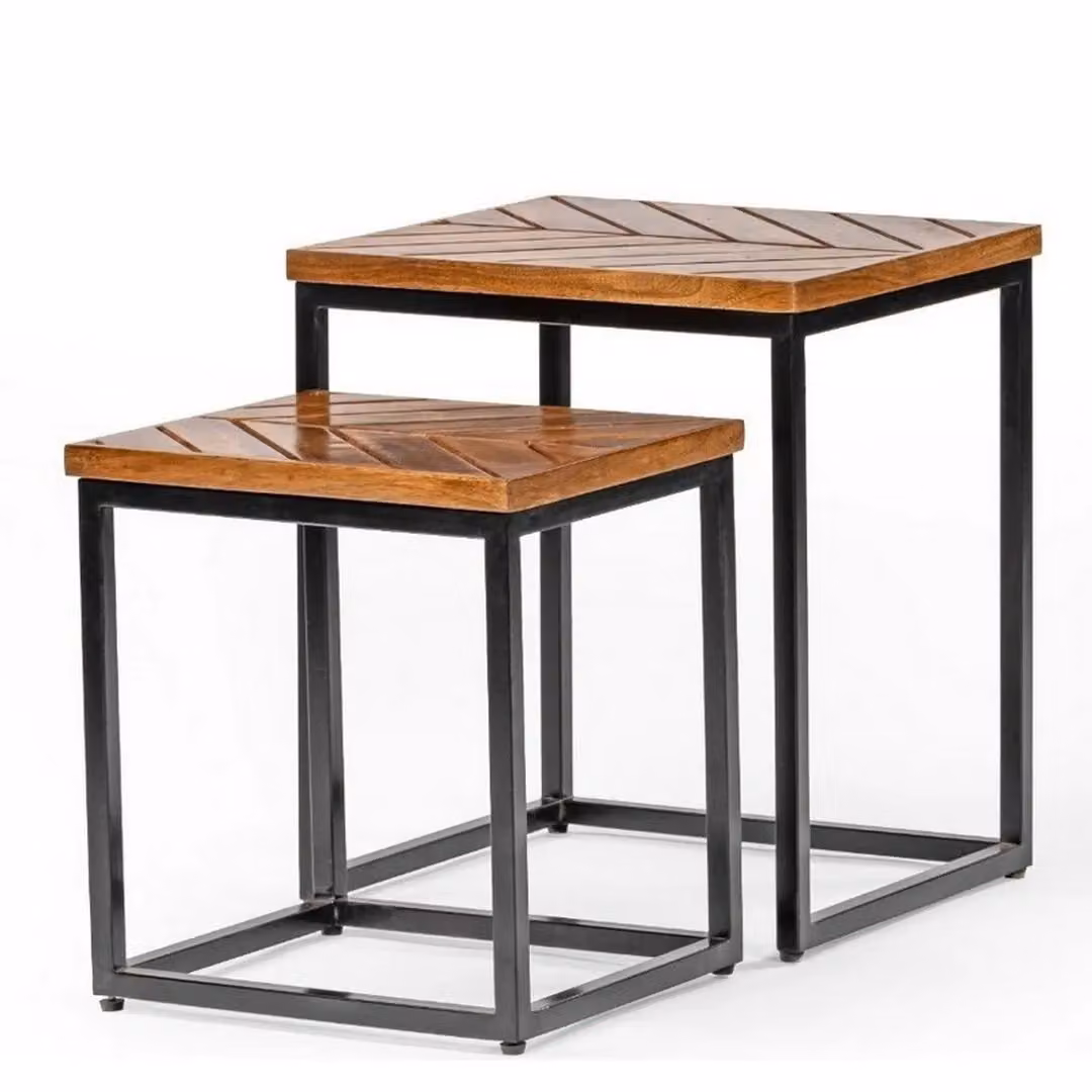 Jaipur Furniture Ltd Parquet Nest of 2 Tables in Brown Mango Wood and Black Metal, W/D/H: 45 x 45 x 52 cm – 3