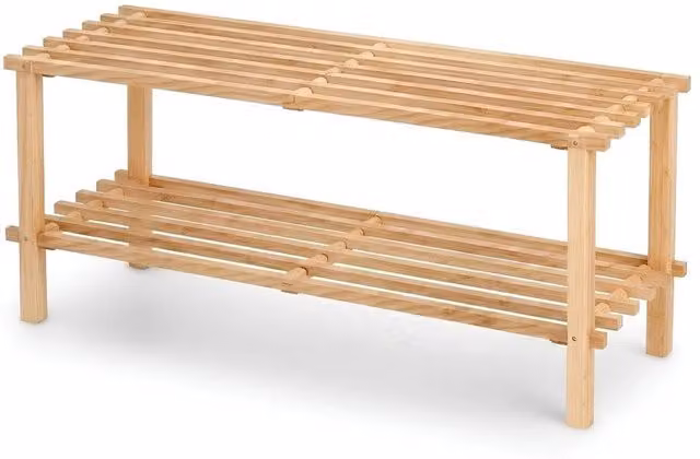 FORGEVIO 2 Tier Wooden Shoe Rack in Brown, Width: 50 cm