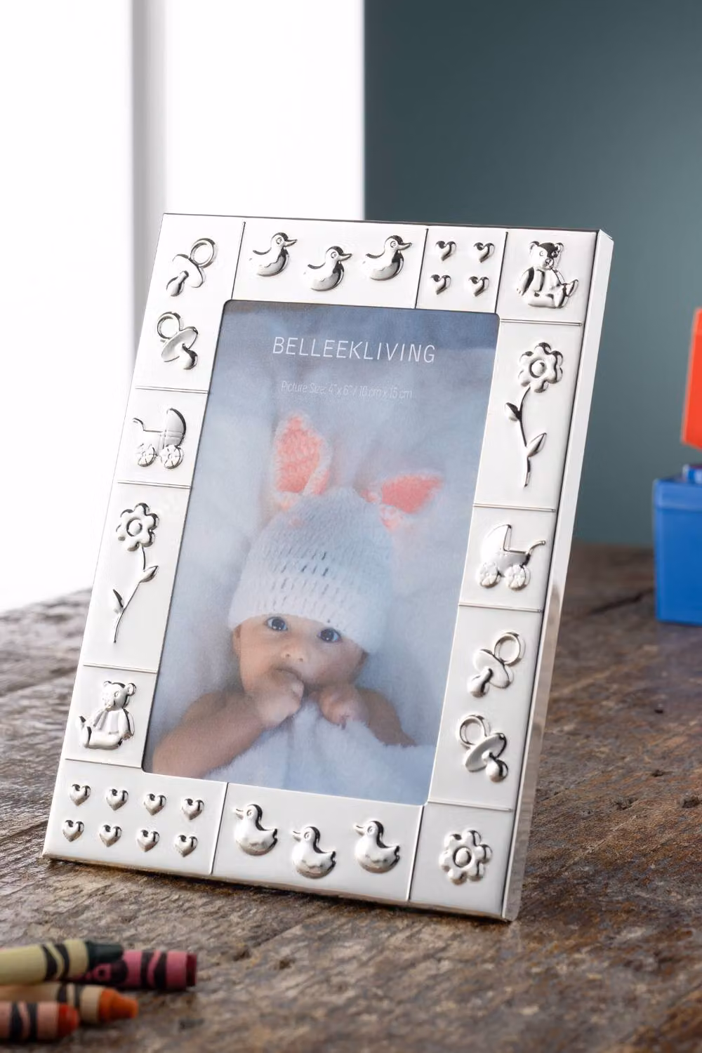 Belleek Living Cherish Single Baby Photo Frame in Silver Metal with Floral Design – 2