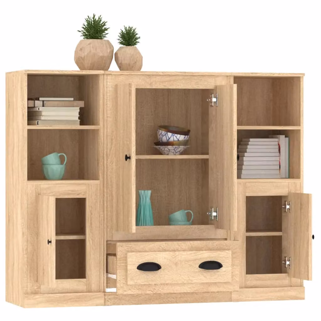 Berkfield Home Set of 3 Sonoma Oak Highboards in Brown Engineered Wood – 2