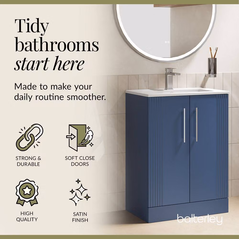 Balterley Blue Matt Floor Standing Bathroom Vanity Unit with Rectangular Basin and Soft Close 2 Doors – 3