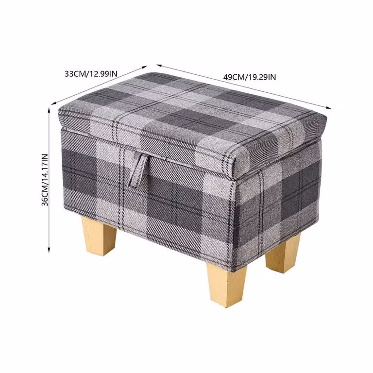 KORVIXA Grey Fabric Square Ottoman Storage Box W/D/H: 49 x 33 x 36 cm