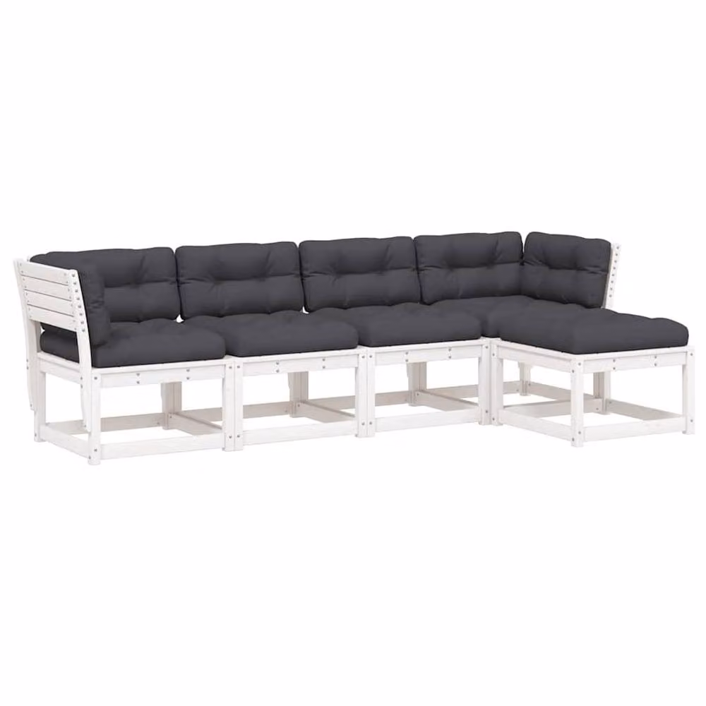 Berkfield Home 5 Piece L-Shape Garden Sofa Set with Fabric Cushions in White Solid Pine Wood – 2