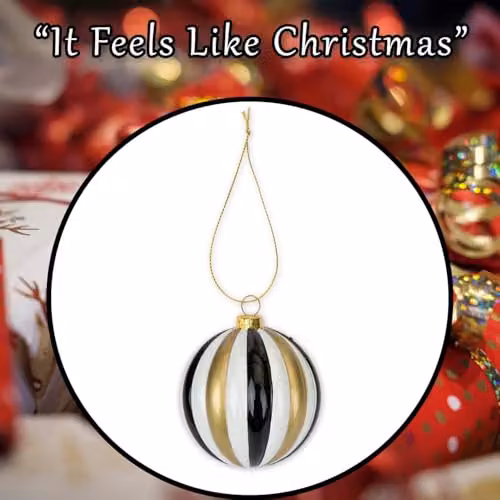 VFM e-Store Glass Christmas Hanging Bauble in Gold, Black, White and Multicolour, Diameter: 9 cm – 6