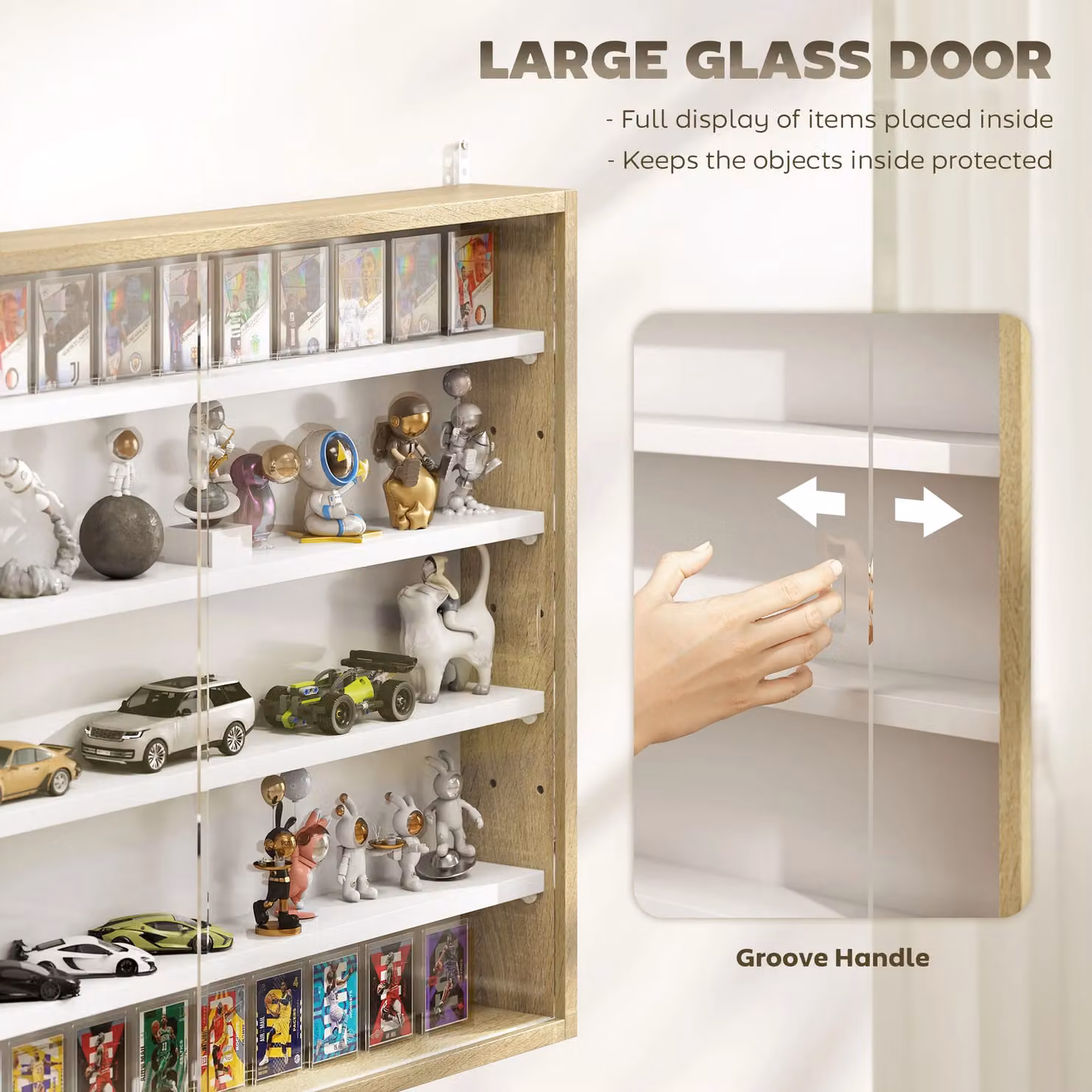 HOMCOM 5-Tier Wall Mounted Display Shelf Unit with Glass Doors and Internal Shelves in Brown – 3
