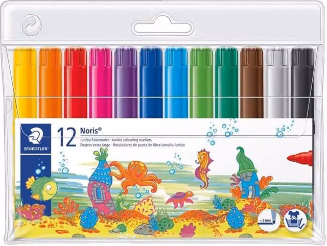 STAEDTLER Noris Club 340 Jumbo Colouring Pens, 12 Pack, Multicolour