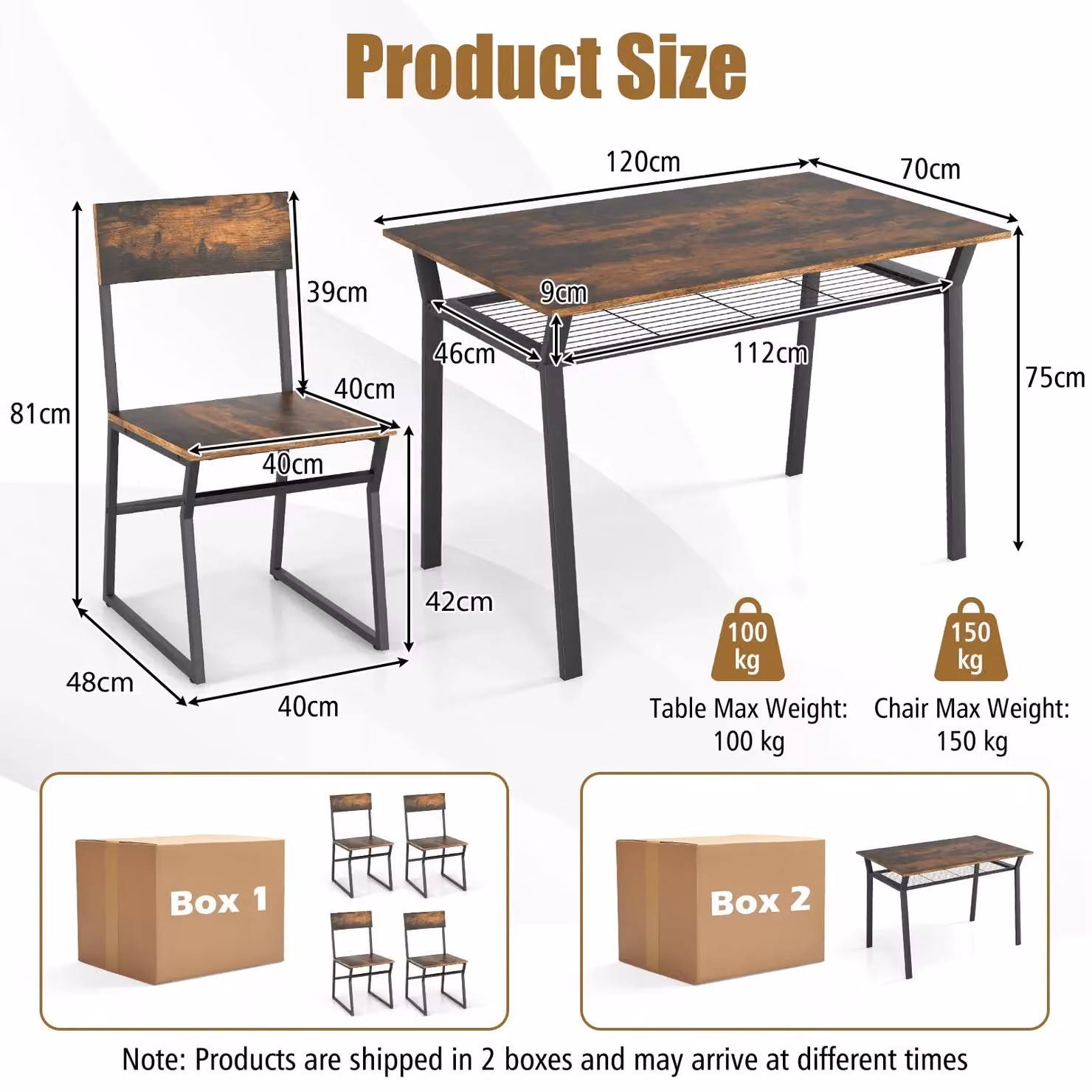 Costway 5-Piece Industrial Dining Table Set with 4 Chairs in Brown – 2
