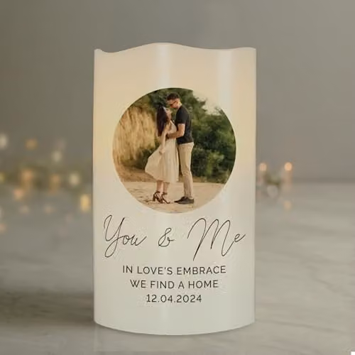 Personalised Memento Company Custom Photo Upload LED Candle in White, W/D/H: 7.5 x 7.5 x 13.0 cm