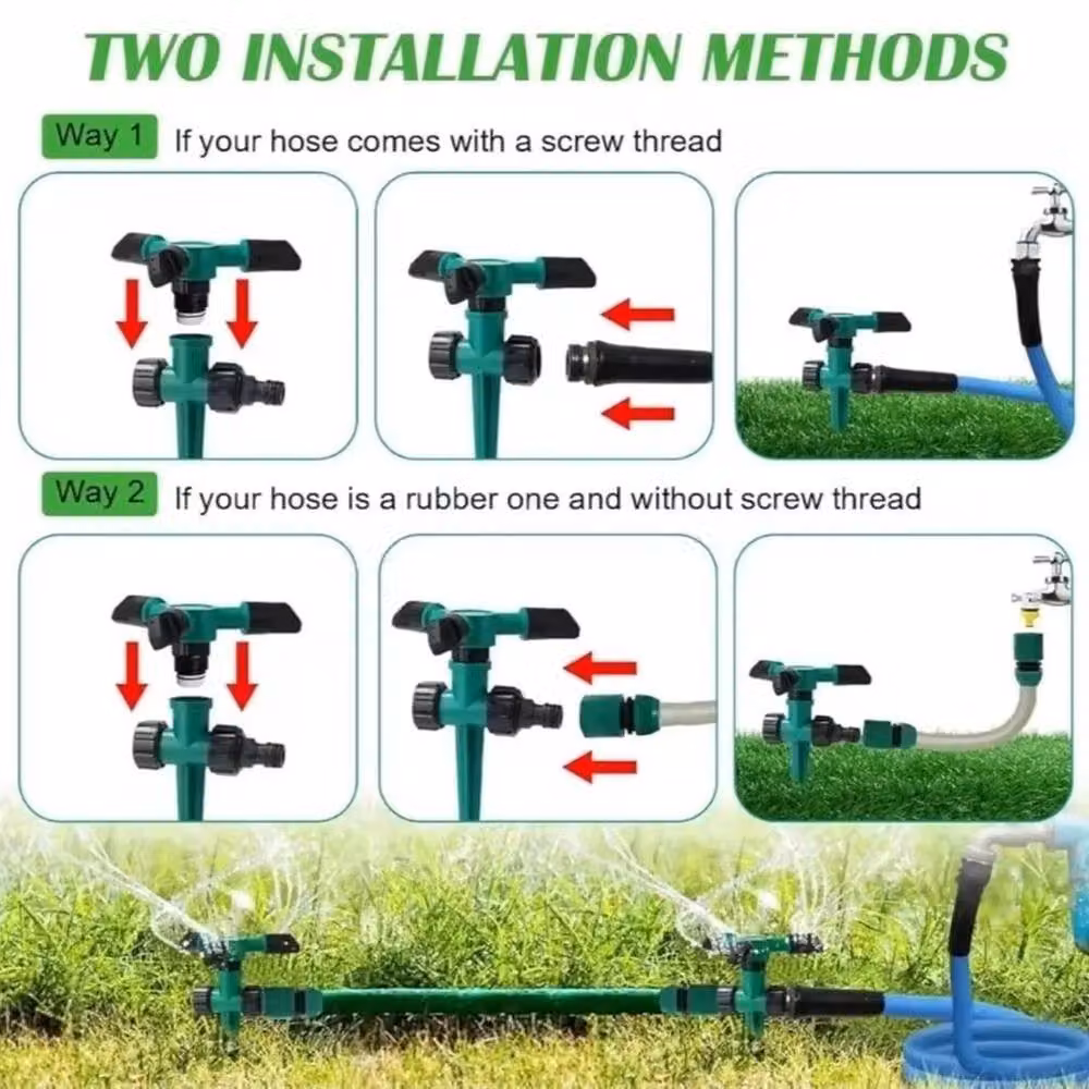 FLAVORA 360 Degree Rotating Garden Water Sprinkler in Green with Adjustable Sector – 3