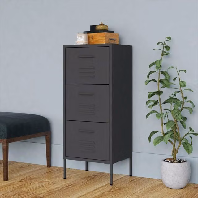 Berkfield Home Storage Cabinet in Anthracite and Black Steel, W/D/H: 42.5 x 35.0 x 101.5 cm