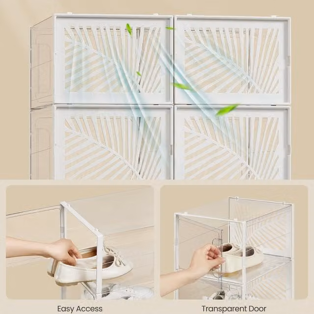 SONGMICS Set of 12 Transparent and White Stackable and Foldable Plastic Shoe Storage Boxes