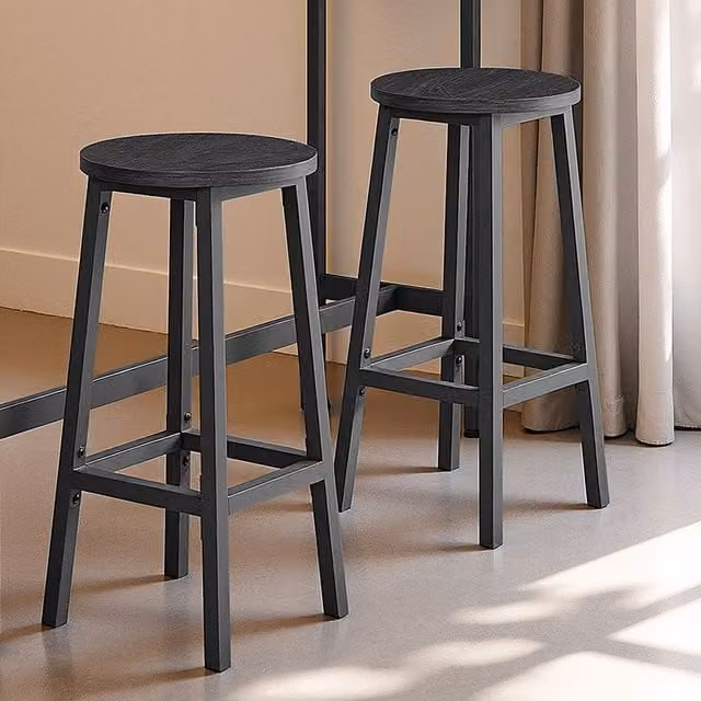 VASAGLE Set of 2 Modern Black and Beige Bar Stools with Metal Frame