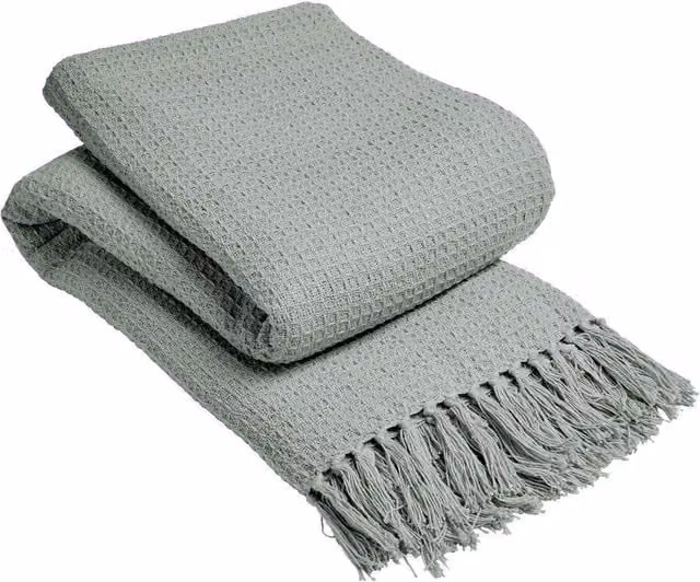 NewEdgeBlinds Lisbon Pure Cotton Honeycomb Throw in Silver/Grey, W: 228 cm, L: 254 cm