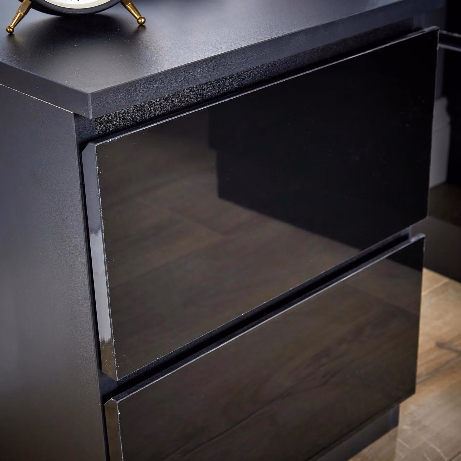 Home Source Modern 2 Drawer Bedside Cabinet Nightstand in Black – 3