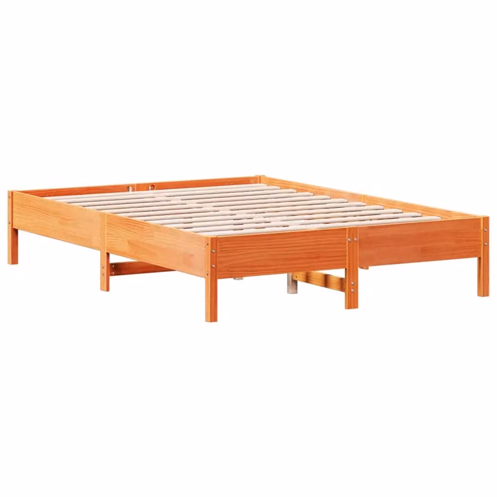 Berkfield Home Small Double Solid Wood Pine Bed Frame in Wax Brown, W/D/H: 120 x 200 cm – 2